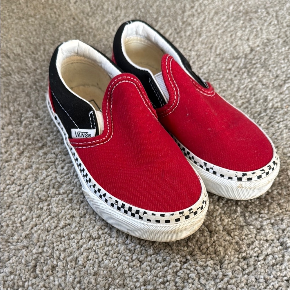 Vans Kids Red and Black Slip-On Shoes